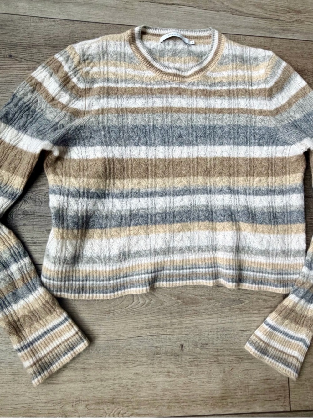 Harper Lane Womens Striped Cropped Cashmere Sweater Soft XL Everyday Staple